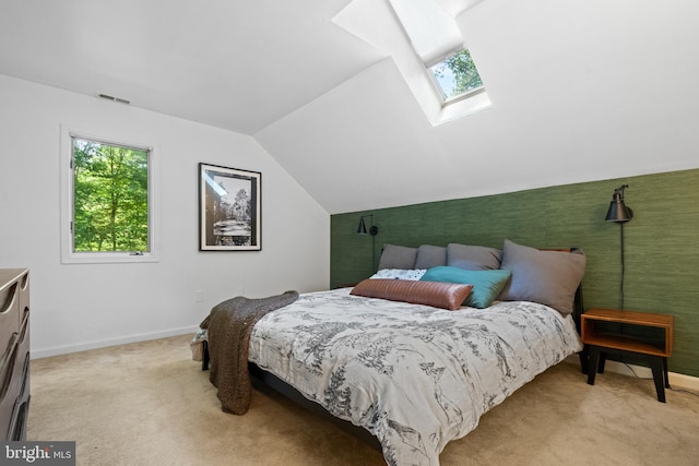448 Newton Dr, Linden, VA 22642 - bedroom featuring a skylight, light carpet, vaulted ceiling, and baseboards