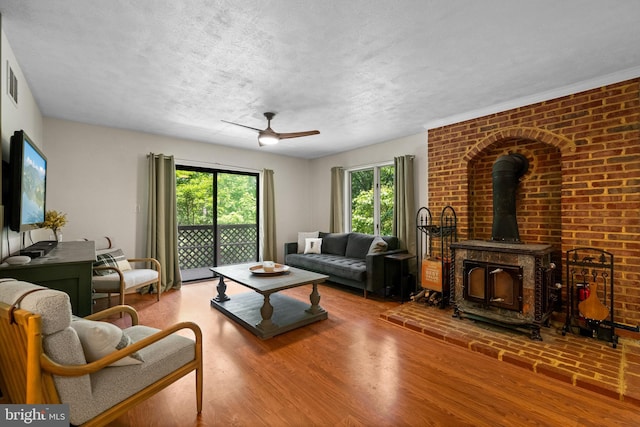 448 Newton Dr, Linden, VA 22642 - living room featuring a wood stove, ceiling fan, and wood finished floors