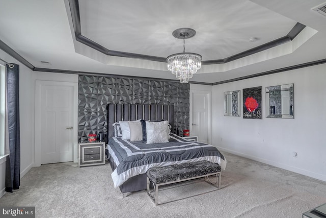 878 Sweet Birch Dr, Middletown, DE 19709 - bedroom featuring a tray ceiling, carpet flooring, crown molding, a chandelier, and baseboards