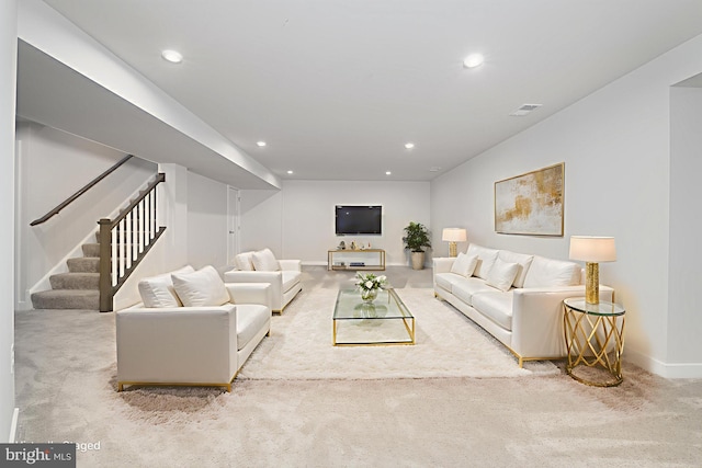 878 Sweet Birch Dr, Middletown, DE 19709 - living room with carpet flooring, baseboards, stairway, and recessed lighting