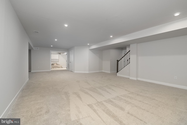 878 Sweet Birch Dr, Middletown, DE 19709 - finished below grade area with stairway, recessed lighting, light carpet, and baseboards