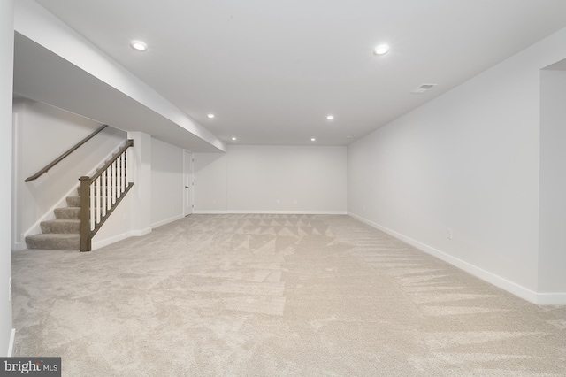878 Sweet Birch Dr, Middletown, DE 19709 - finished below grade area with recessed lighting, light colored carpet, baseboards, and stairway