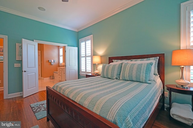 322 Captains Cir, Lewes, DE 19958 - bedroom with wood finished floors, baseboards, ornamental molding, and ensuite bath