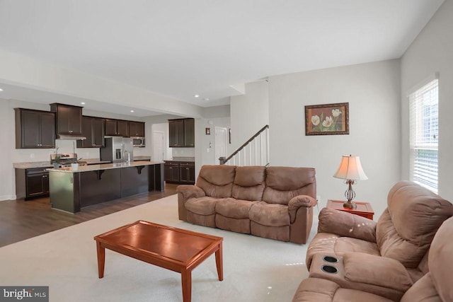 2005 Benjamin Ct, Harrisburg, PA 17110 - living area with dark wood-style flooring, recessed lighting, and stairway