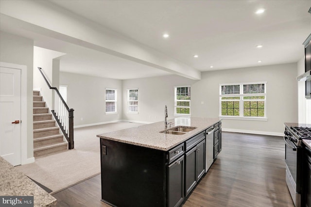 2005 Benjamin Ct, Harrisburg, PA 17110 - kitchen featuring stainless steel appliances, dark wood-style flooring, recessed lighting, open floor plan, and light stone counters