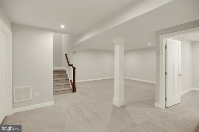2005 Benjamin Ct, Harrisburg, PA 17110 - finished basement with light colored carpet, stairway, and recessed lighting