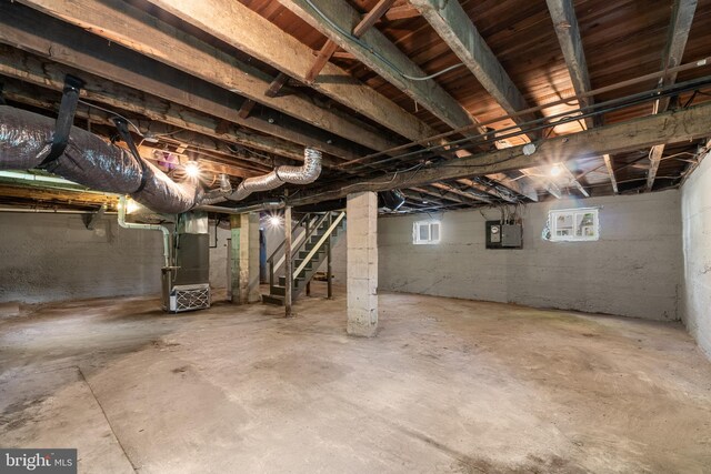 503 W Park Ave, Hamilton, NJ 08610 - below grade area with stairs, electric panel, and heating unit