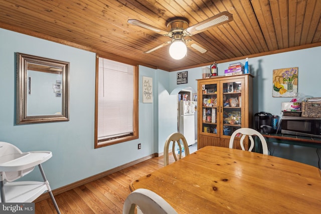 3164 Cedar St, Philadelphia, PA 19134 - dining area featuring arched walkways, wood ceiling, light wood finished floors, baseboards, and ceiling fan