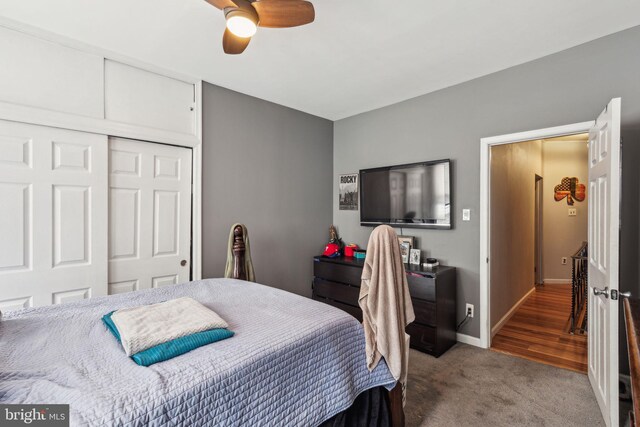 3164 Cedar St, Philadelphia, PA 19134 - carpeted bedroom featuring a closet, baseboards, and ceiling fan