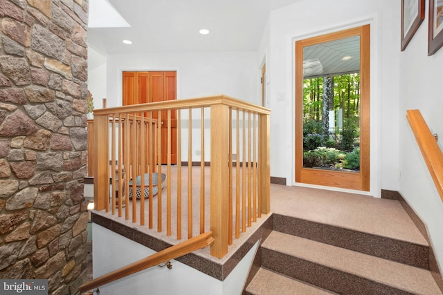 511 Center Hl, Upper Black Eddy, PA 18972 - stairway with carpet, recessed lighting, and baseboards