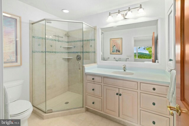 511 Center Hl, Upper Black Eddy, PA 18972 - bathroom with toilet, tile patterned floors, and a shower stall