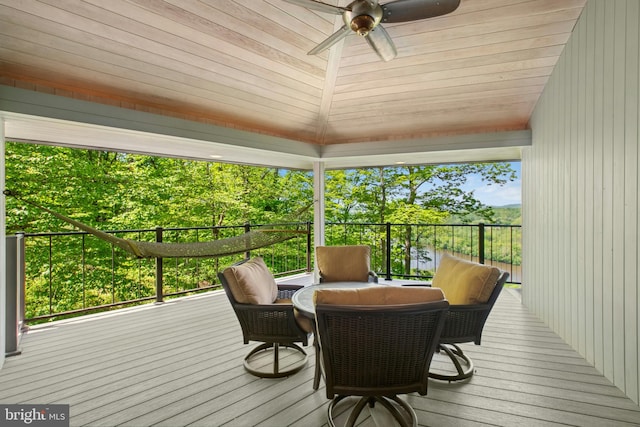 511 Center Hl, Upper Black Eddy, PA 18972 - wooden deck with a ceiling fan and outdoor dining space