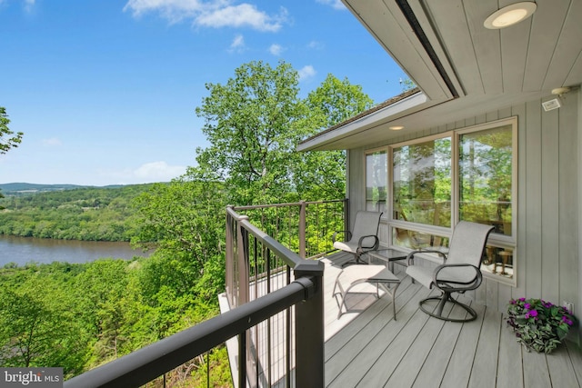 511 Center Hl, Upper Black Eddy, PA 18972 - wooden deck with a water view and a wooded view