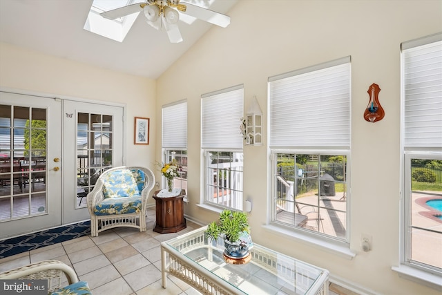 19655 Smith Cir, Ashburn, VA 20147 - sunroom / solarium featuring high vaulted ceiling, healthy amount of natural light, french doors, and tile patterned floors