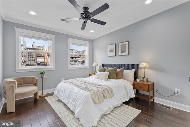 616 Hyson St, Baltimore, MD 21230 - bedroom with hardwood / wood-style floors, crown molding, recessed lighting, and ceiling fan