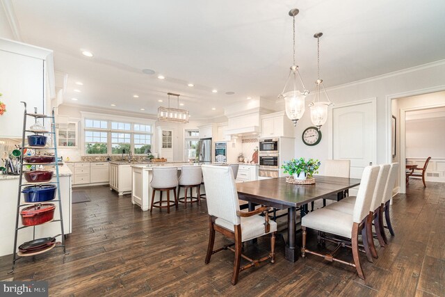 12 Sagecrest Cir, Enola, PA 17025 - dining room with dark wood-type flooring, crown molding, and recessed lighting