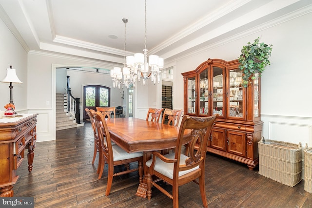 12 Sagecrest Cir, Enola, PA 17025 - dining space featuring a chandelier, stairway, a raised ceiling, wainscoting, and a decorative wall