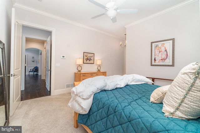 12 Sagecrest Cir, Enola, PA 17025 - bedroom with ornamental molding, carpet, arched walkways, baseboards, and a ceiling fan
