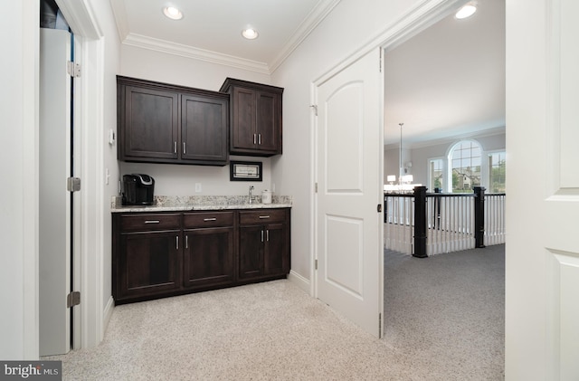 12 Sagecrest Cir, Enola, PA 17025 - indoor wet bar with a chandelier, ornamental molding, recessed lighting, and baseboards
