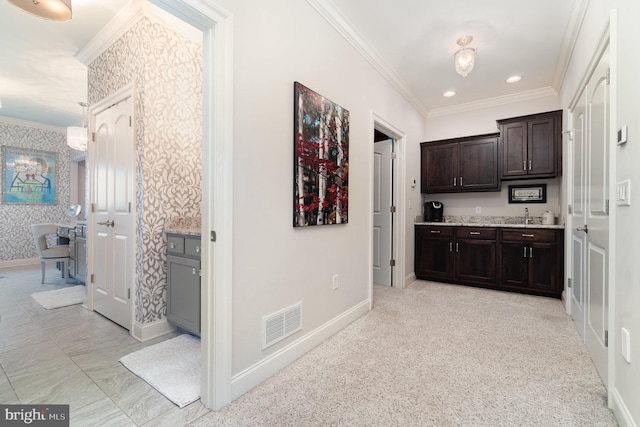 12 Sagecrest Cir, Enola, PA 17025 - corridor with ornamental molding, wallpapered walls, baseboards, and recessed lighting