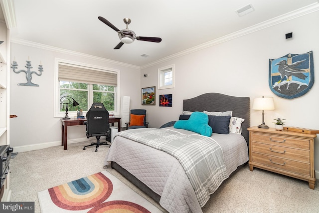 12 Sagecrest Cir, Enola, PA 17025 - bedroom featuring crown molding, light colored carpet, baseboards, a ceiling fan, and a desk