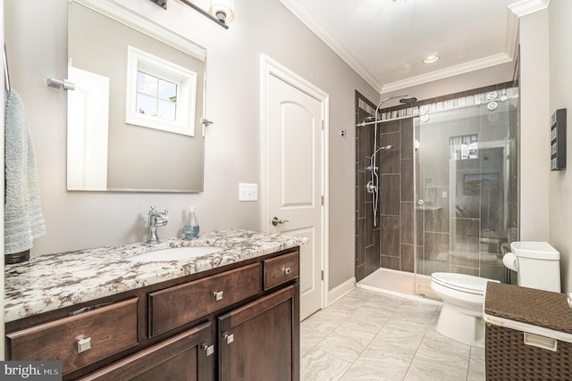 12 Sagecrest Cir, Enola, PA 17025 - full bath with toilet, vanity, a shower stall, healthy amount of natural light, and ornamental molding