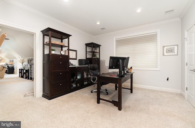 12 Sagecrest Cir, Enola, PA 17025 - home office with light colored carpet, crown molding, baseboards, and recessed lighting