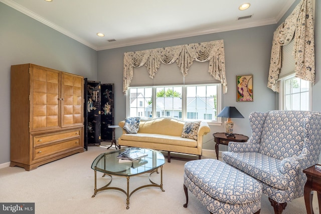 39 Nathaniel, Holland, PA 18966 - living area with recessed lighting, baseboards, carpet, and ornamental molding