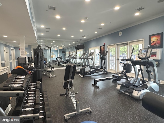39 Nathaniel, Holland, PA 18966 - workout area featuring ornamental molding, recessed lighting, and baseboards