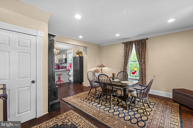 116 W 17th St, Front Royal, VA 22630 - dining area with dark wood-type flooring, baseboards, and recessed lighting