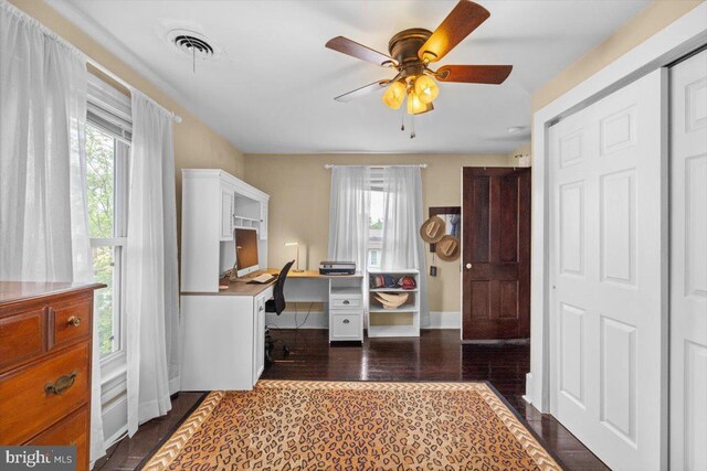 116 W 17th St, Front Royal, VA 22630 - office space featuring a ceiling fan, dark wood finished floors, and baseboards