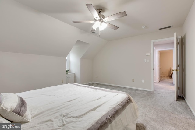 5183 Silver Run Ln, Salisbury, MD 21801 - bedroom featuring light colored carpet, vaulted ceiling, a ceiling fan, and baseboards