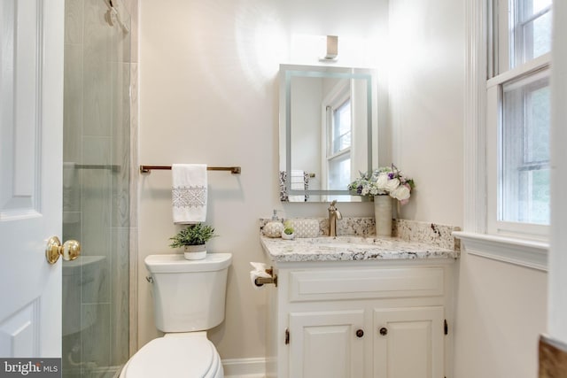 5183 Silver Run Ln, Salisbury, MD 21801 - full bathroom featuring toilet, a shower with door, vanity, and plenty of natural light