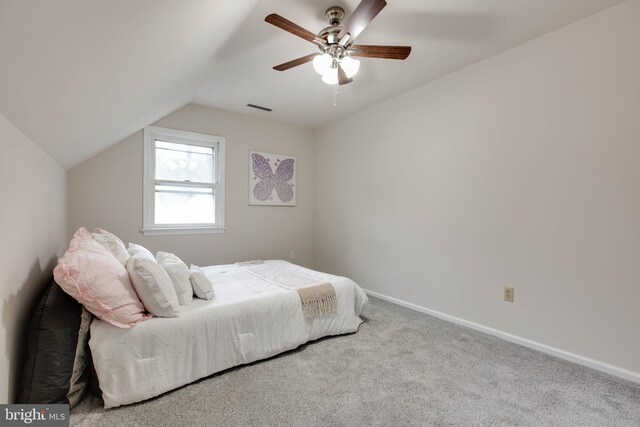 5183 Silver Run Ln, Salisbury, MD 21801 - carpeted bedroom featuring vaulted ceiling, baseboards, and ceiling fan
