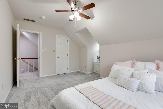 5183 Silver Run Ln, Salisbury, MD 21801 - bedroom featuring carpet floors, vaulted ceiling, baseboards, and ceiling fan