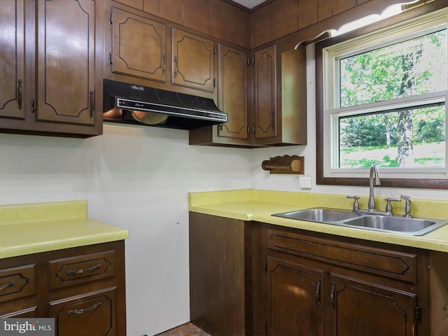 1700 Mcdowell Rd, Greencastle, PA 17225 - kitchen with a sink, under cabinet range hood, light countertops, and dark brown cabinets