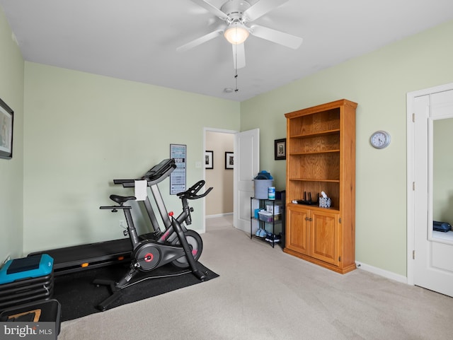 64 Fieldmaple Dr, Camden Wyoming, DE 19934 - workout area with light carpet, ceiling fan, and baseboards