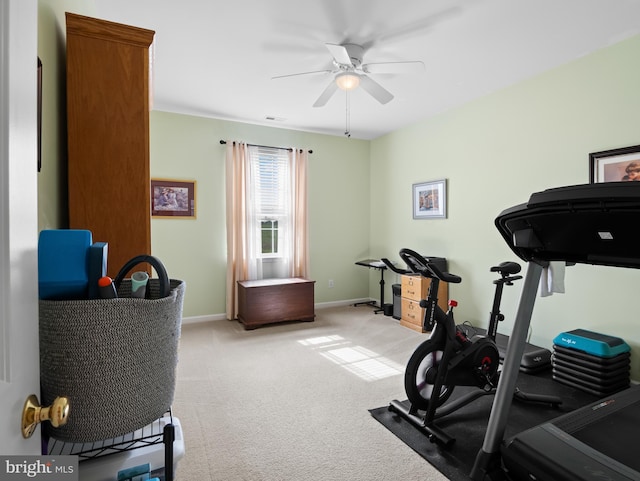 64 Fieldmaple Dr, Camden Wyoming, DE 19934 - workout area with a ceiling fan, carpet, and baseboards