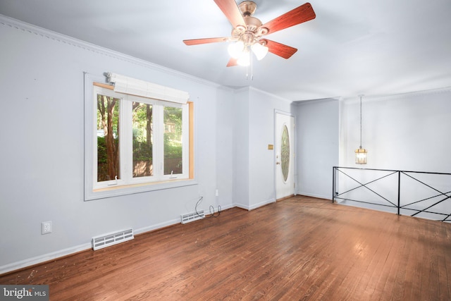 207 Wilderness Ln, Fredericksburg, VA 22401 - unfurnished room featuring hardwood / wood-style floors, ornamental molding, baseboards, and a ceiling fan