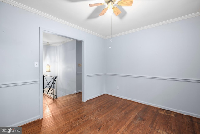 207 Wilderness Ln, Fredericksburg, VA 22401 - unfurnished room with wood finished floors, a ceiling fan, crown molding, and baseboards