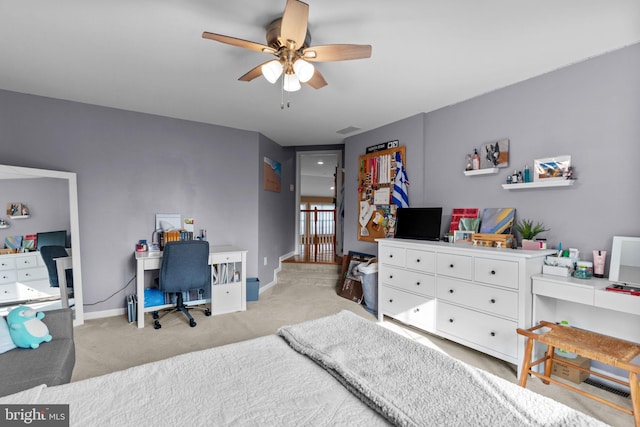 8 Warwick Ct, Newtown, PA 18940 - bedroom with carpet, an office area, baseboards, and a ceiling fan