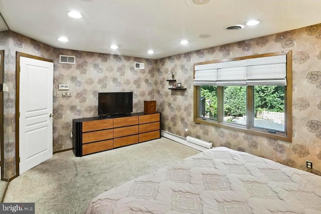 2361 Welsh Rd, Mohnton, PA 19540 - bedroom with carpet floors, recessed lighting, wallpapered walls, and a baseboard heating unit