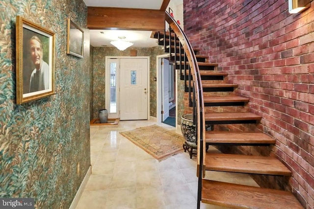 2361 Welsh Rd, Mohnton, PA 19540 - foyer with stairway, tile patterned flooring, and wallpapered walls