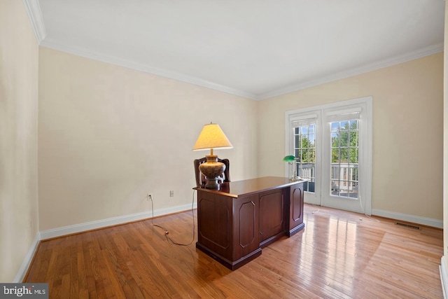 1292 Middleton Ct, Vienna, VA 22182 - office featuring light wood-style flooring, baseboards, and ornamental molding
