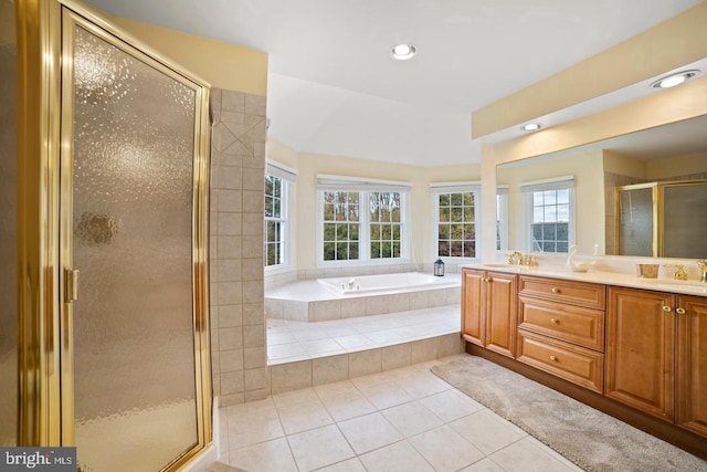 1292 Middleton Ct, Vienna, VA 22182 - full bathroom with double vanity, a bath, plenty of natural light, tile patterned flooring, and recessed lighting