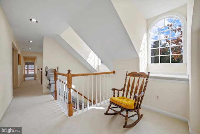 1292 Middleton Ct, Vienna, VA 22182 - sitting room featuring an upstairs landing, carpet floors, recessed lighting, and a skylight
