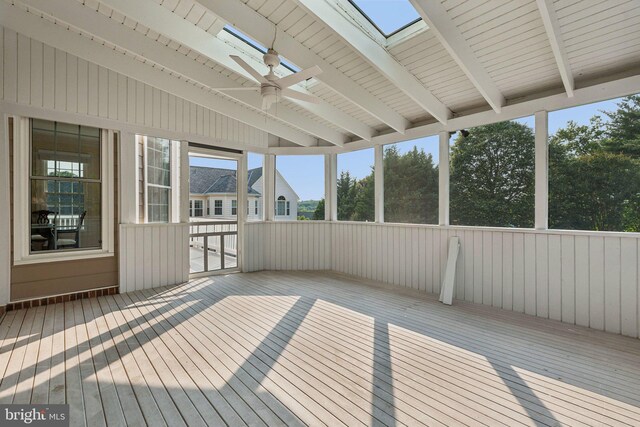 1292 Middleton Ct, Vienna, VA 22182 - unfurnished sunroom featuring a ceiling fan and a skylight