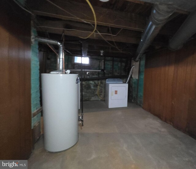 131 Vine St, Bridgeton, NJ 08302 - below grade area with washer / clothes dryer, water heater, and wooden walls