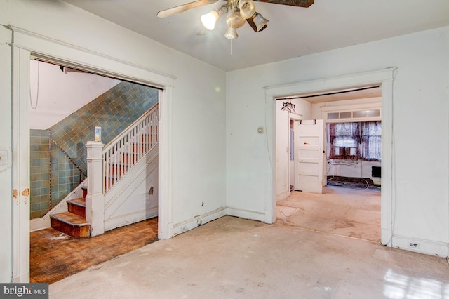 1646 Gales St NE, Washington, DC 20002 - empty room featuring a ceiling fan, stairway, and baseboards