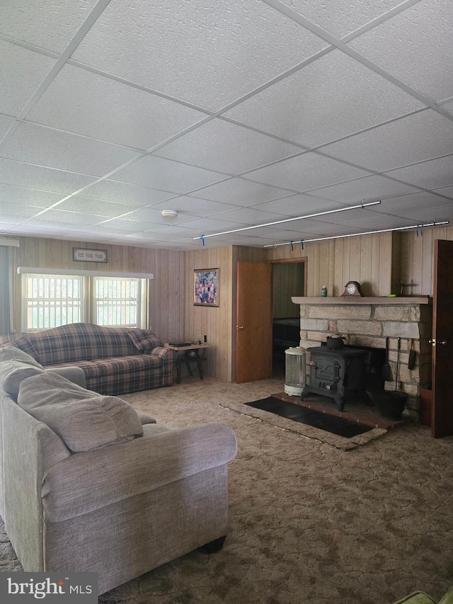 11 Maxwill Ln, Landisburg, PA 17040 - carpeted living area featuring a drop ceiling and wooden walls